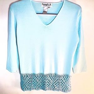 Joseph A Sky Blue Knit Hem Blouse